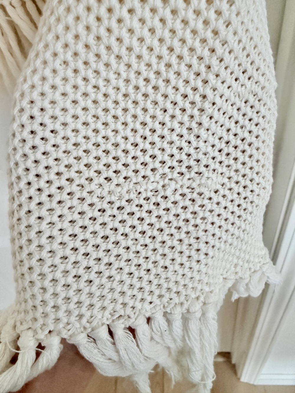 🌞 Toccin Camilla Mirrored Crochet Fringe Sweater Top Cream Off-White Large L - Picture 7 of 14
